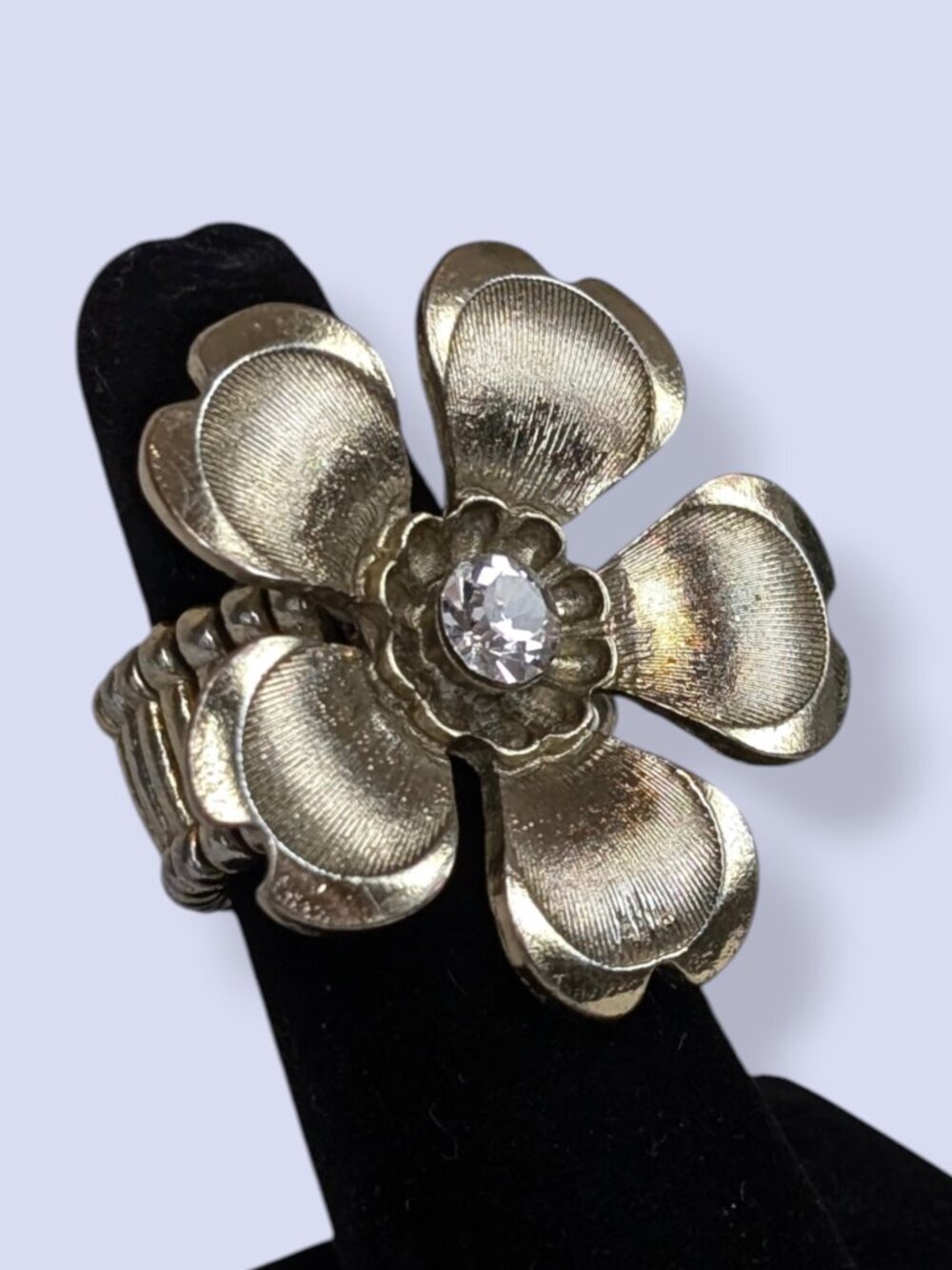 (2/$20) Rhinestone Metallic Floral Stretch Ring